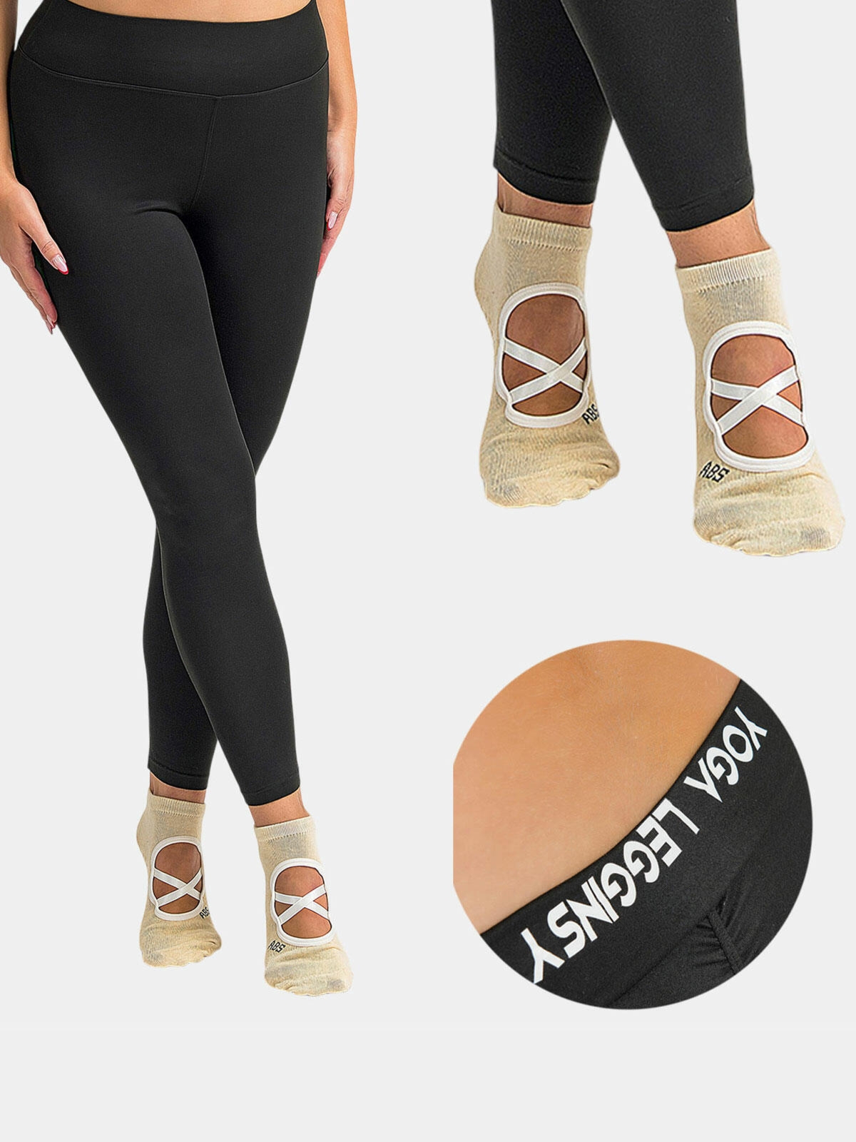 Komplet joga – legginsy 2XL i skarpety ABS beżowe