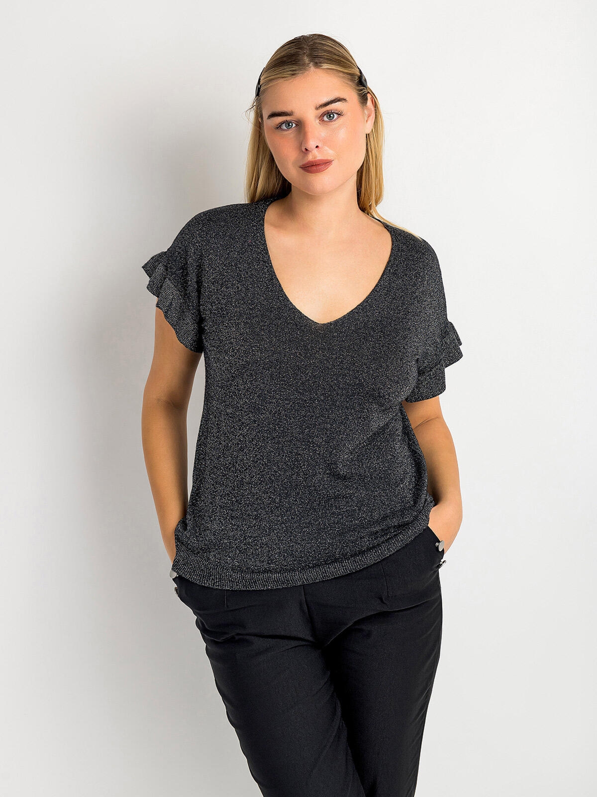 Bluzka oversize z metaliczną nitką