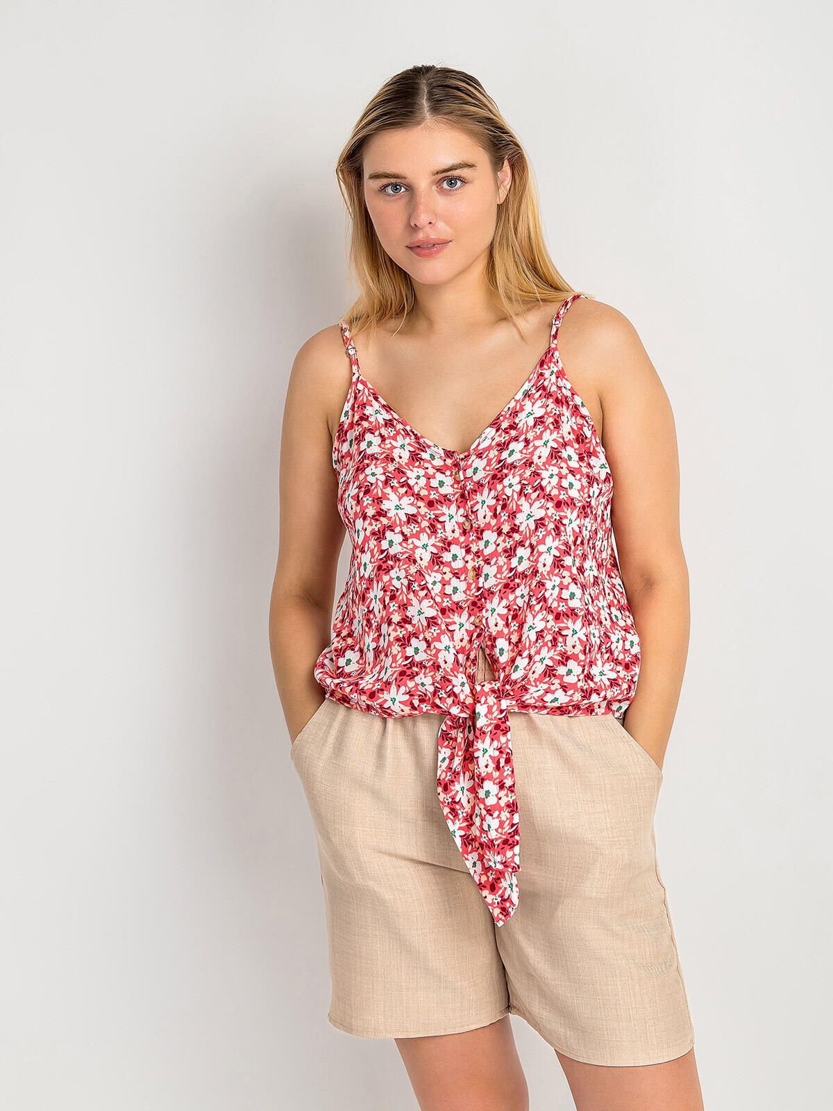 Wiązany top w kwiatki