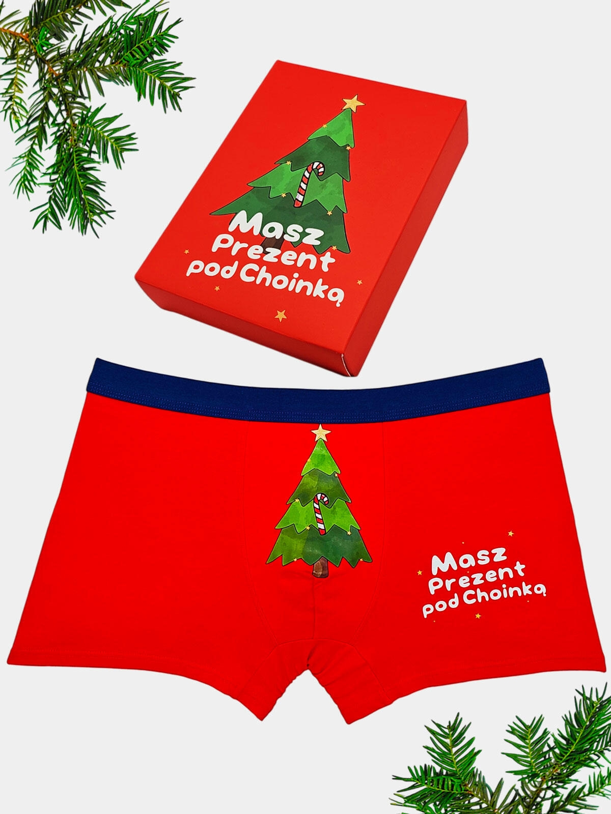 Bokserki bawełniane śmieszne z choinką