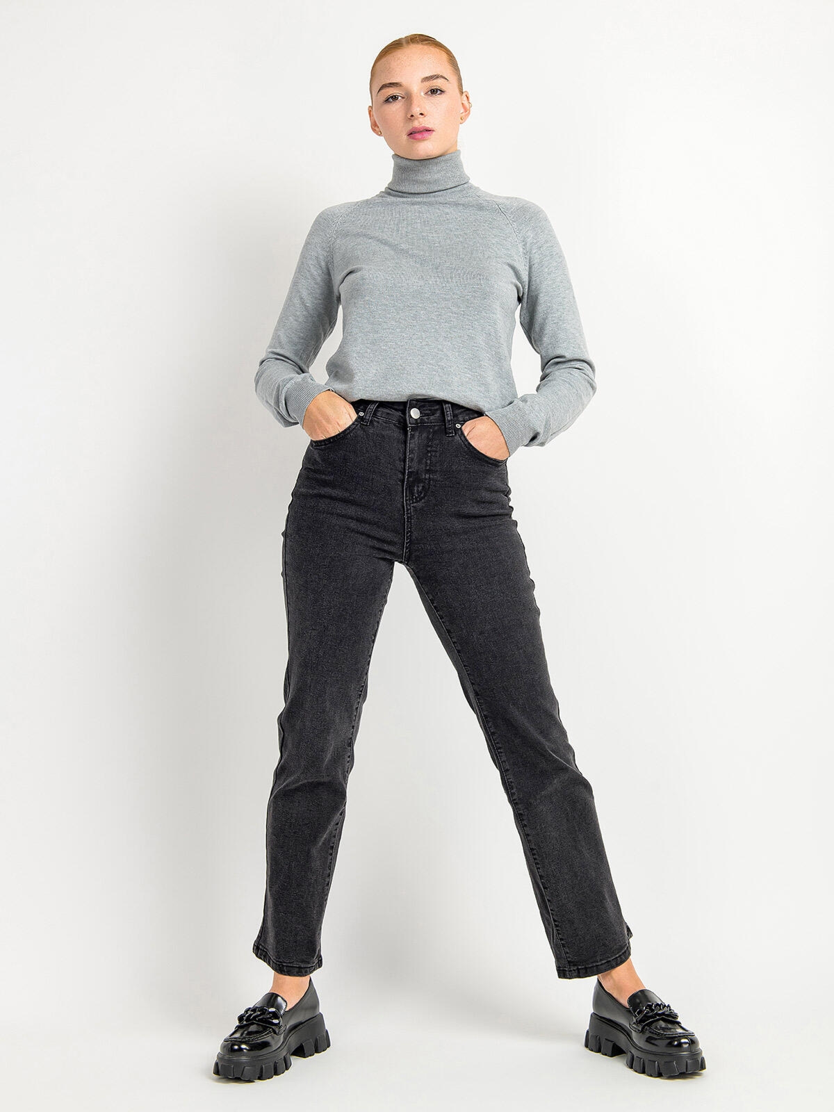 Spodnie straight z wysokim stanem