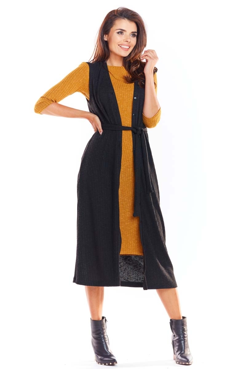 Kamizelka z dzianiny w prążek - czarna - Rozmiar: L/XL