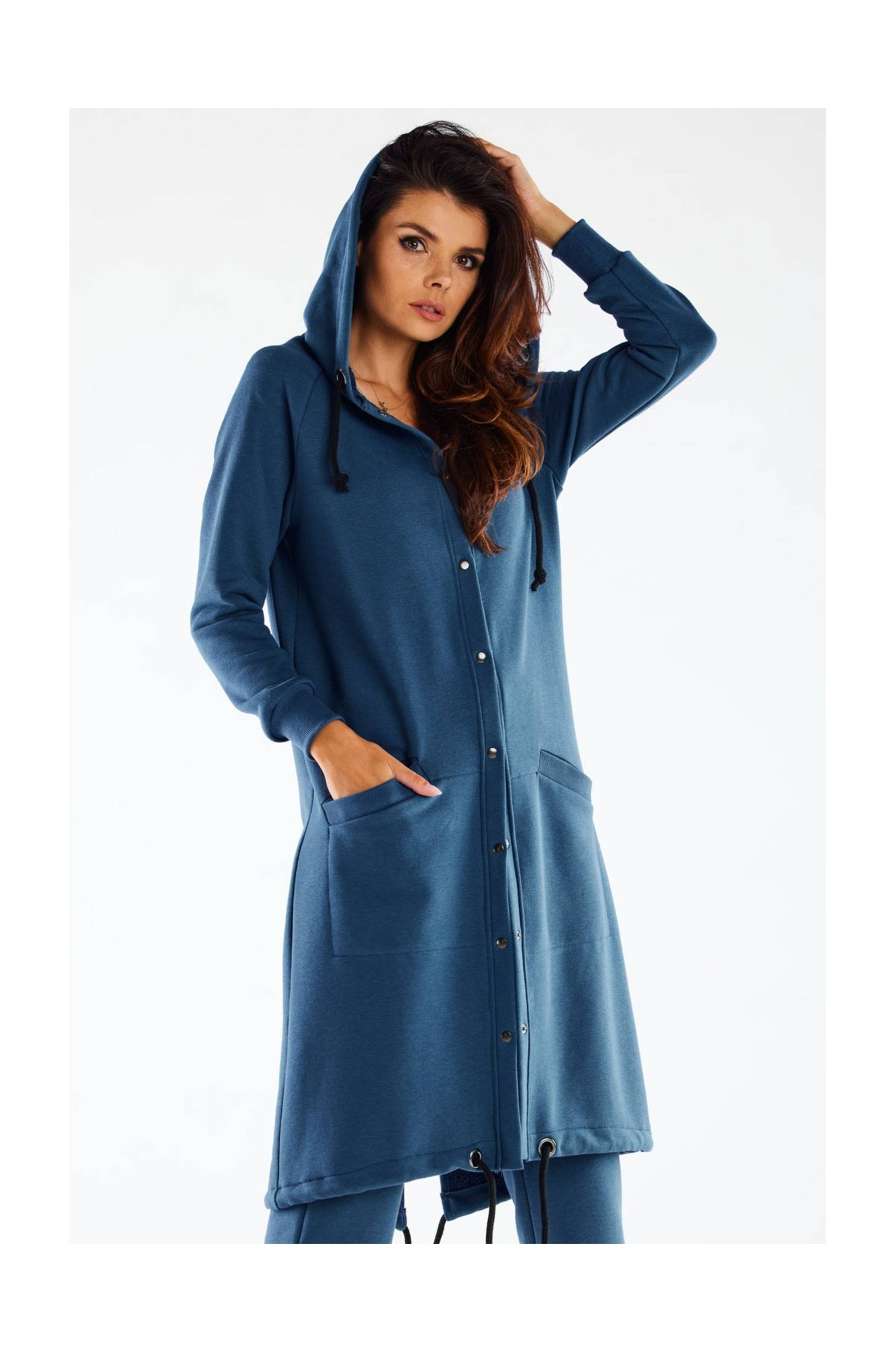 Bluza z kapturem zapinana na napy - niebieska - Rozmiar: L/XL