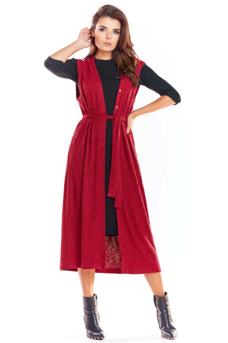 Kamizelka z dzianiny w prążek - bordowa - Rozmiar: L/XL