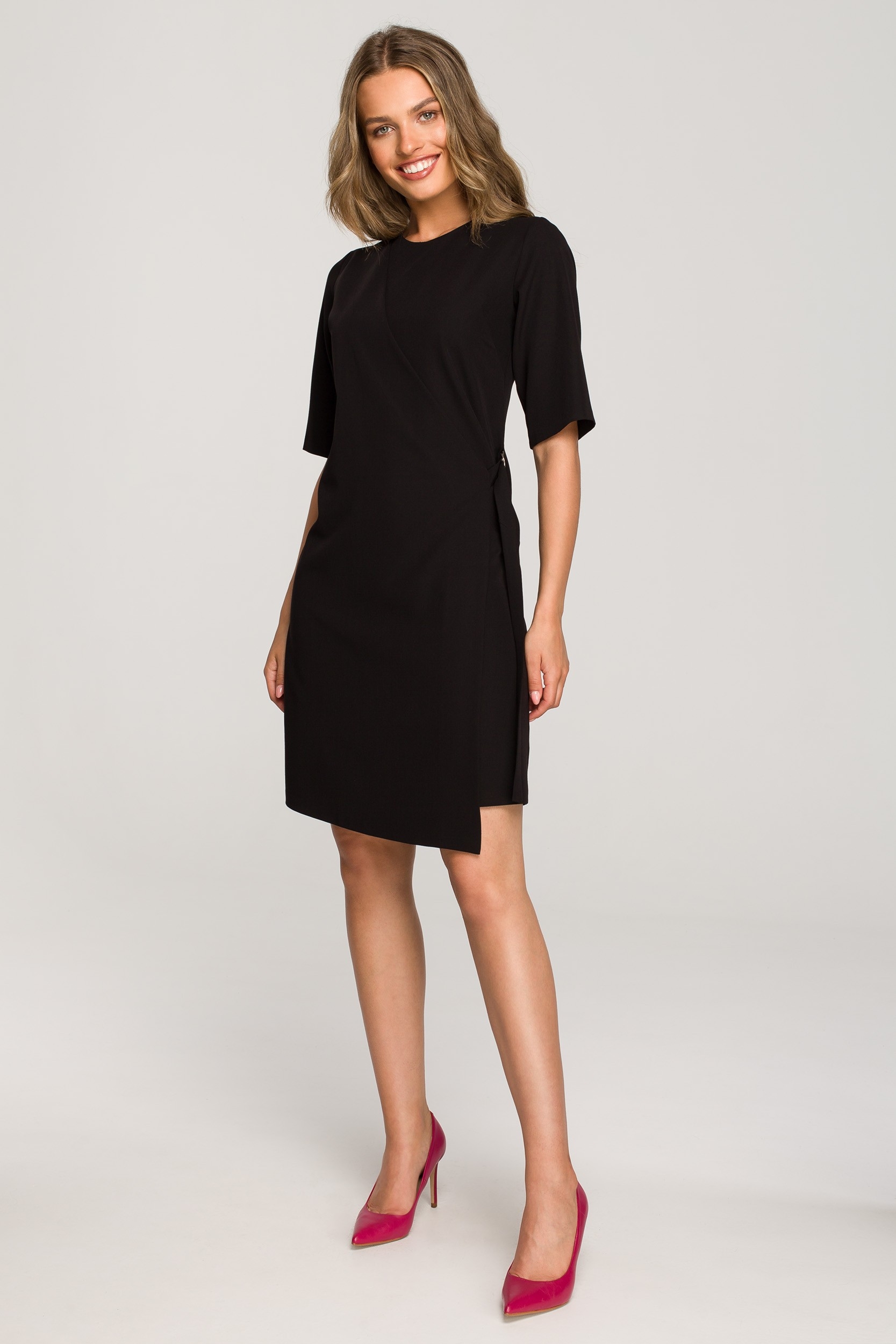 Midi sukienka z podwójnym przodem - Czarna - Rozmiar: L