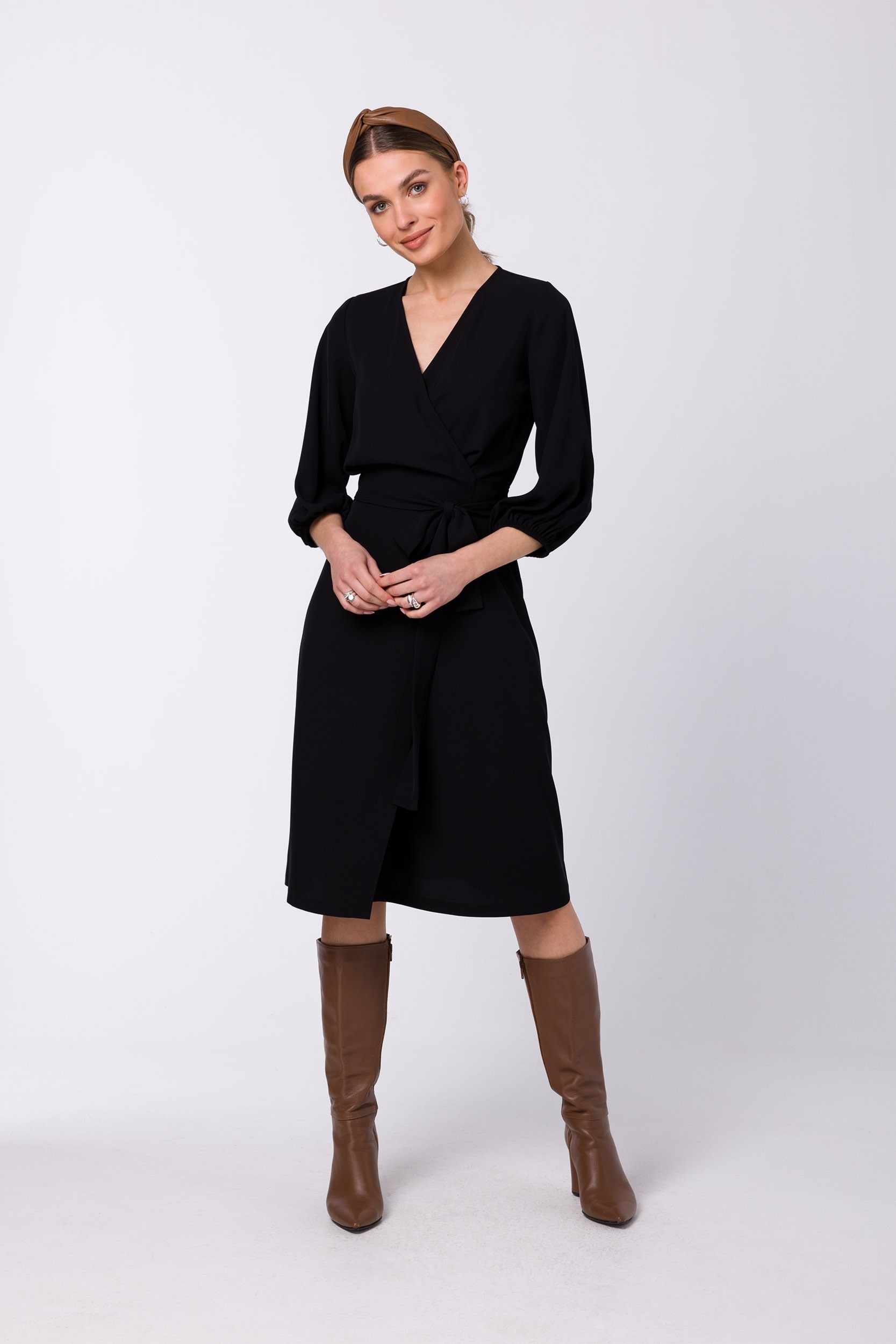 Sukienka z wiązaniem na boku - Czarna - Rozmiar: XL