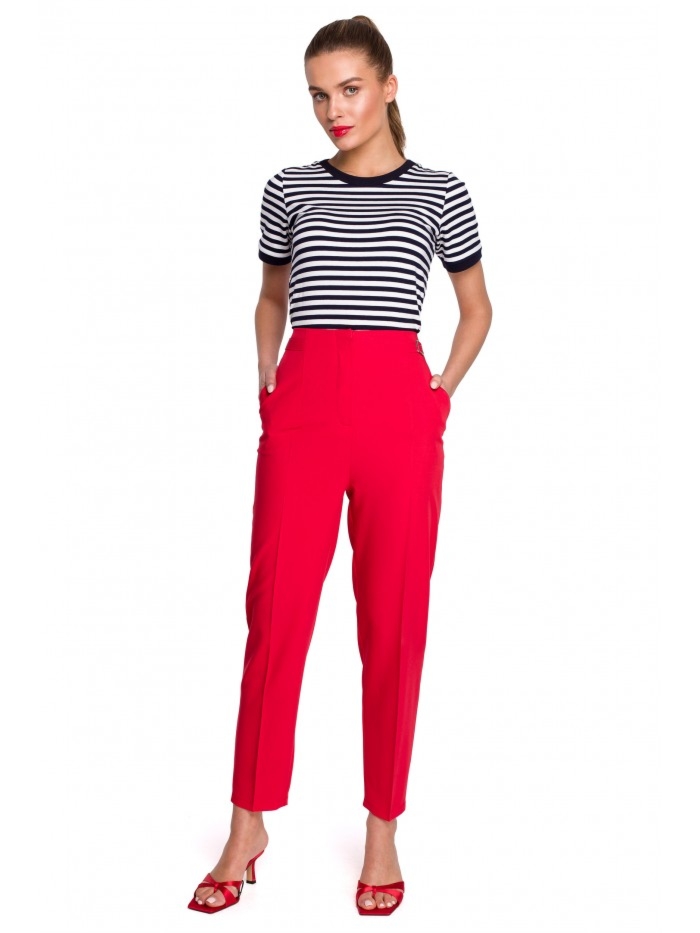 Spodnie z wysokim stanem klasyczne - czerwone - Rozmiar: M