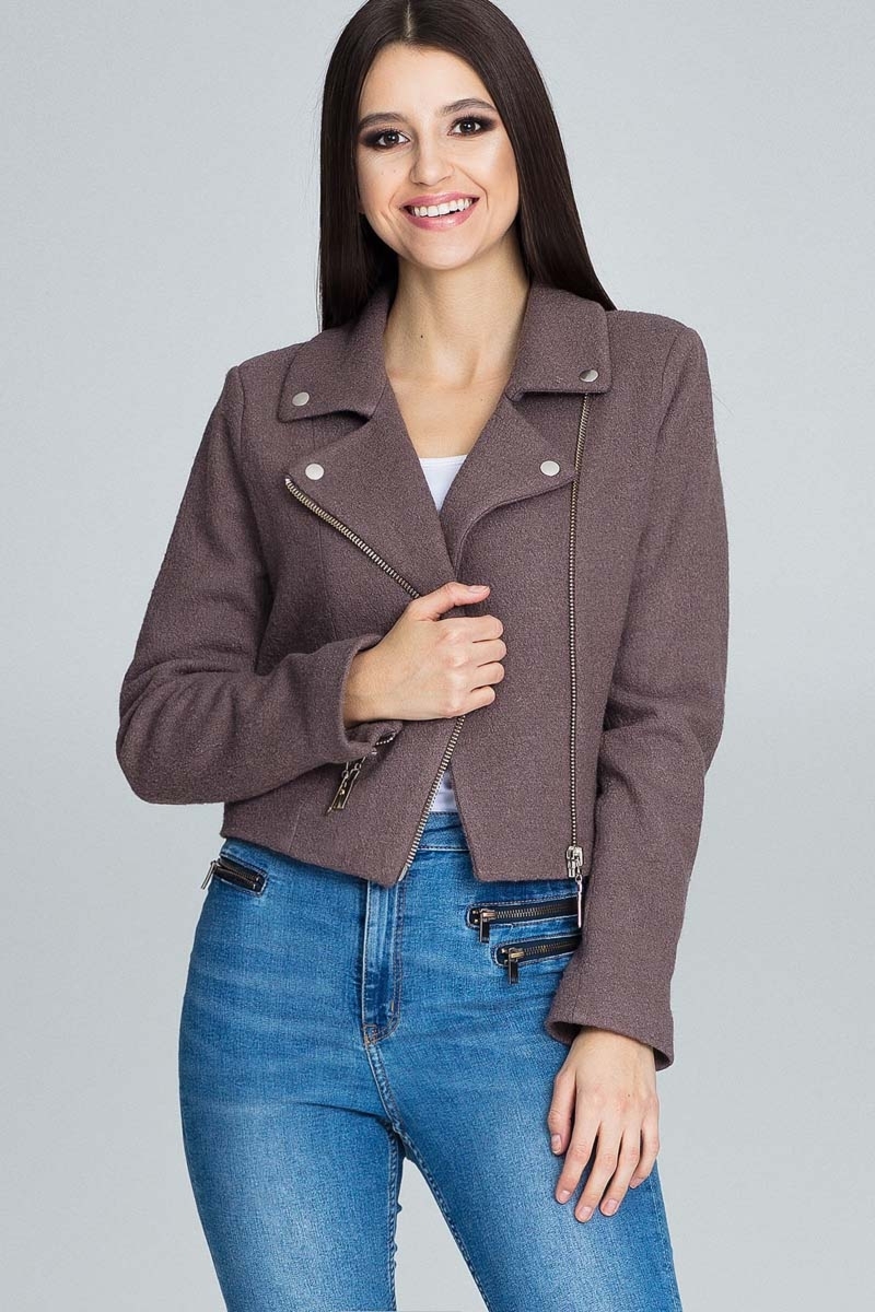 Kurtka ramoneska z dzianiny - mocca - Rozmiar: M