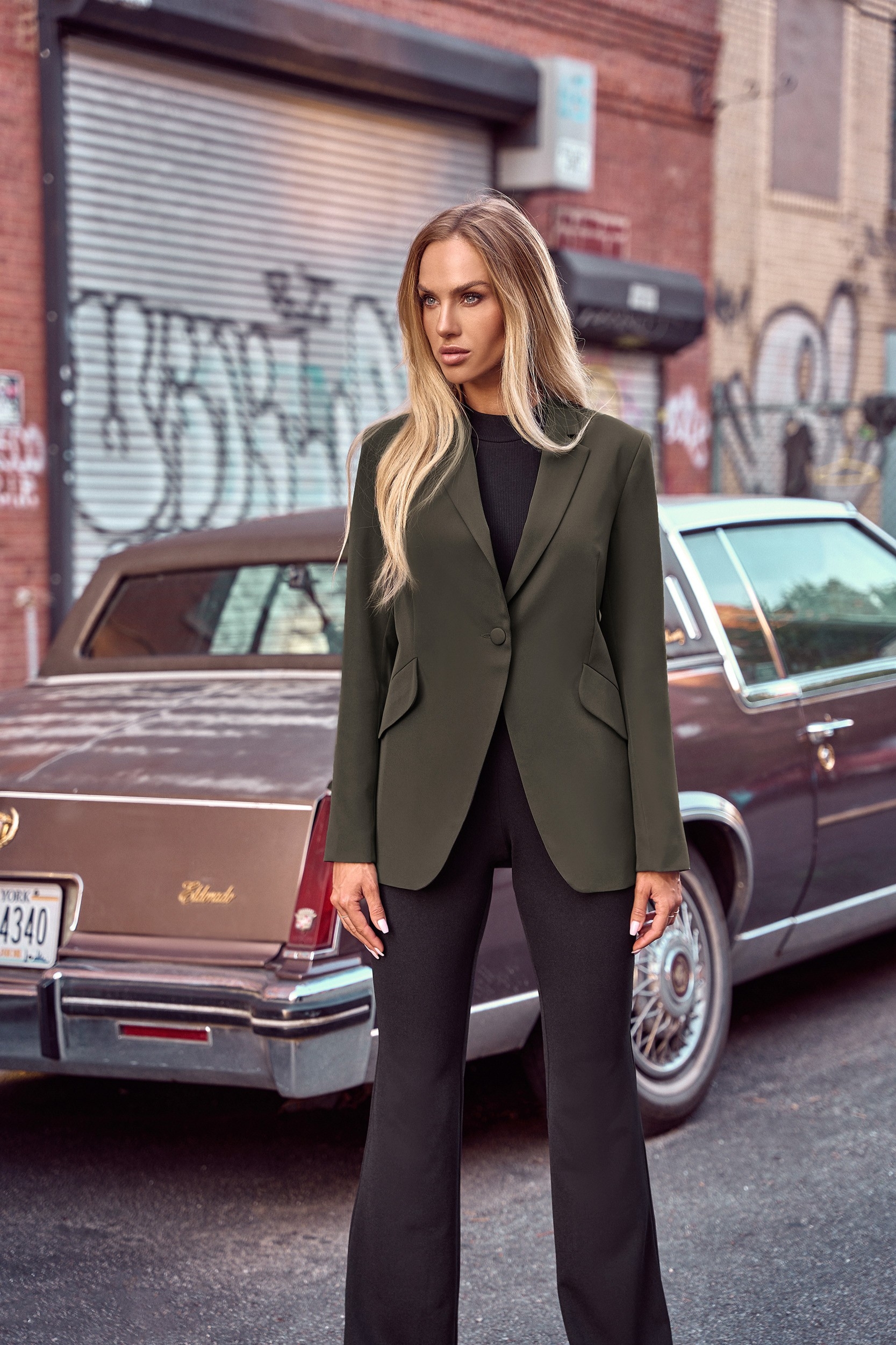 Żakiet na jeden guzik - khaki - Rozmiar: L