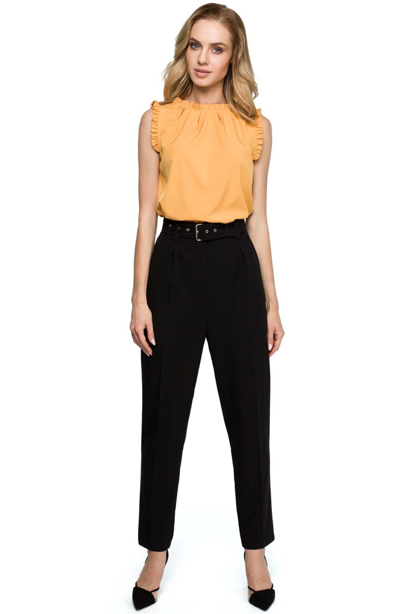 Klasyczne spodnie damskie na kant - czarne - Rozmiar: XXL