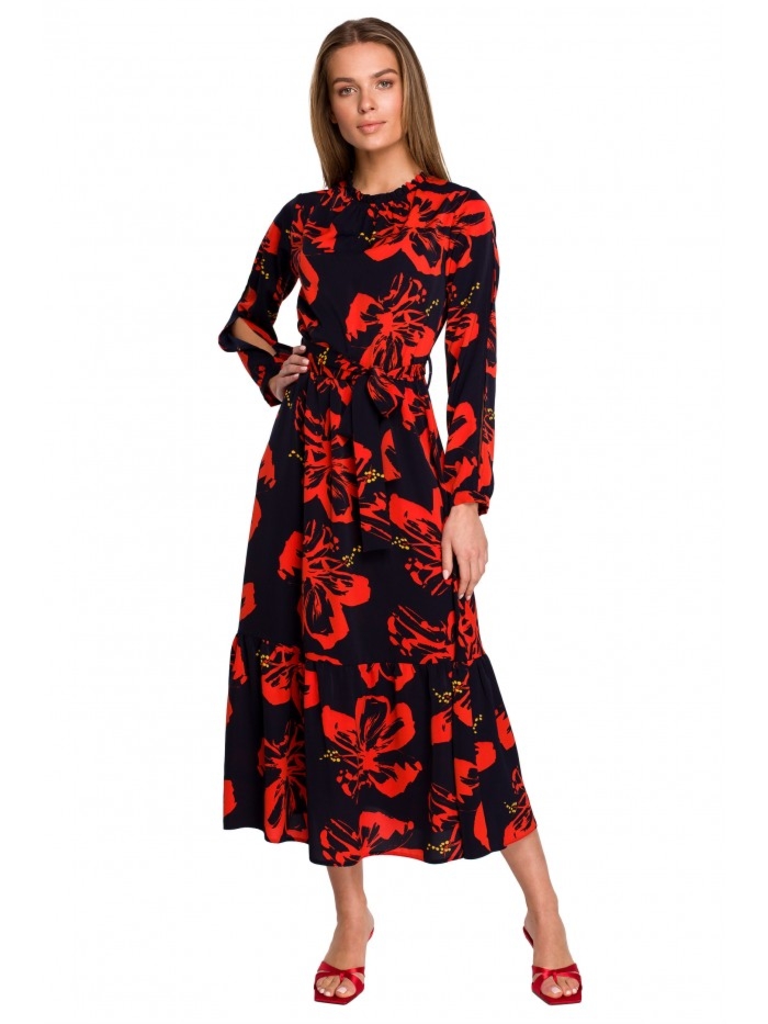 Sukienka maxi kwiecista boho - czarna - Rozmiar: L