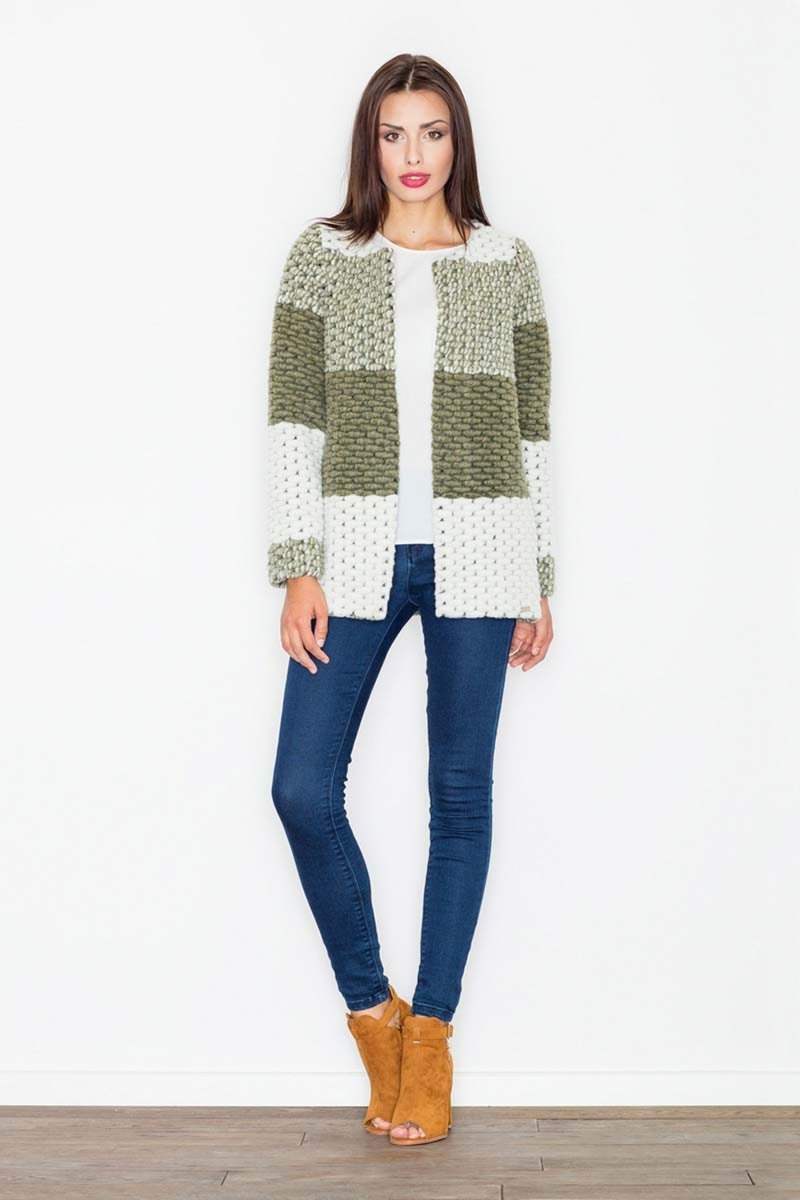 Kurtka dzianinowa bez zapięcia zielona - Rozmiar: L