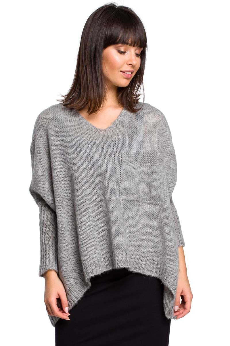Sweter oversize z kieszonką - szary