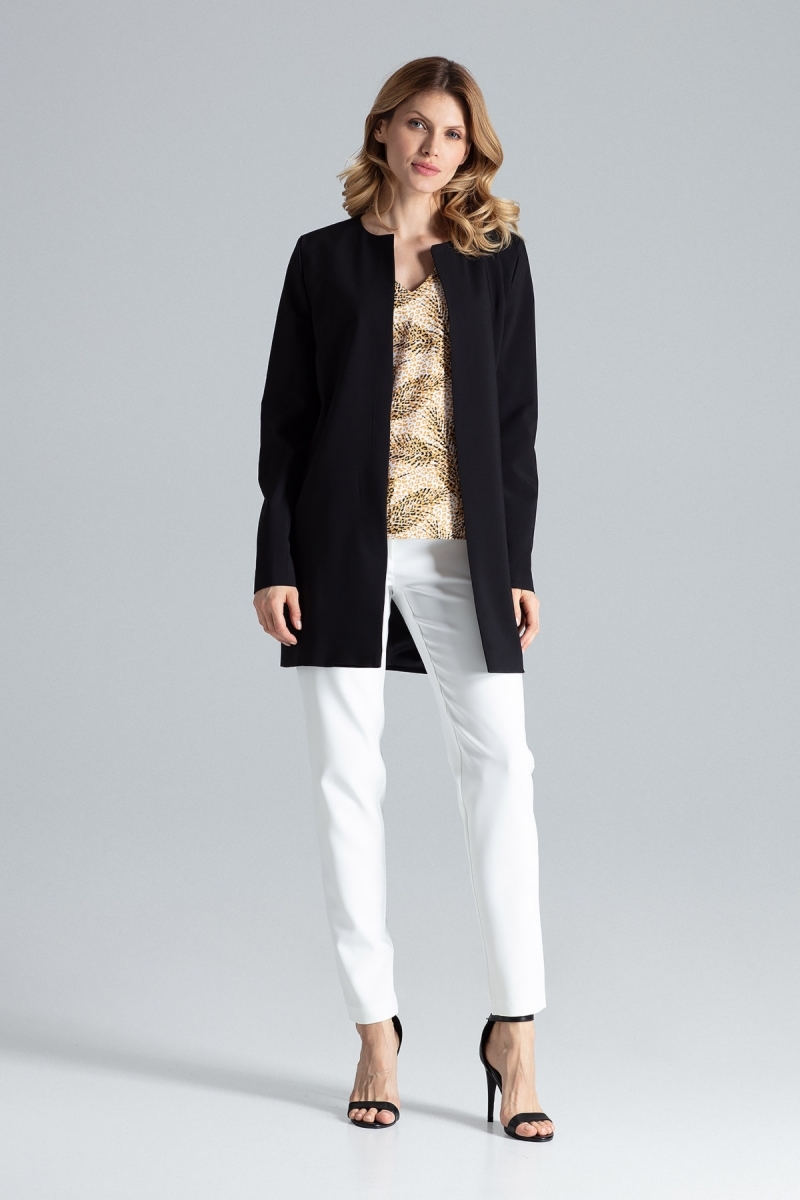 Elegancki płaszcz bez zapięcia - czarny - Rozmiar: L