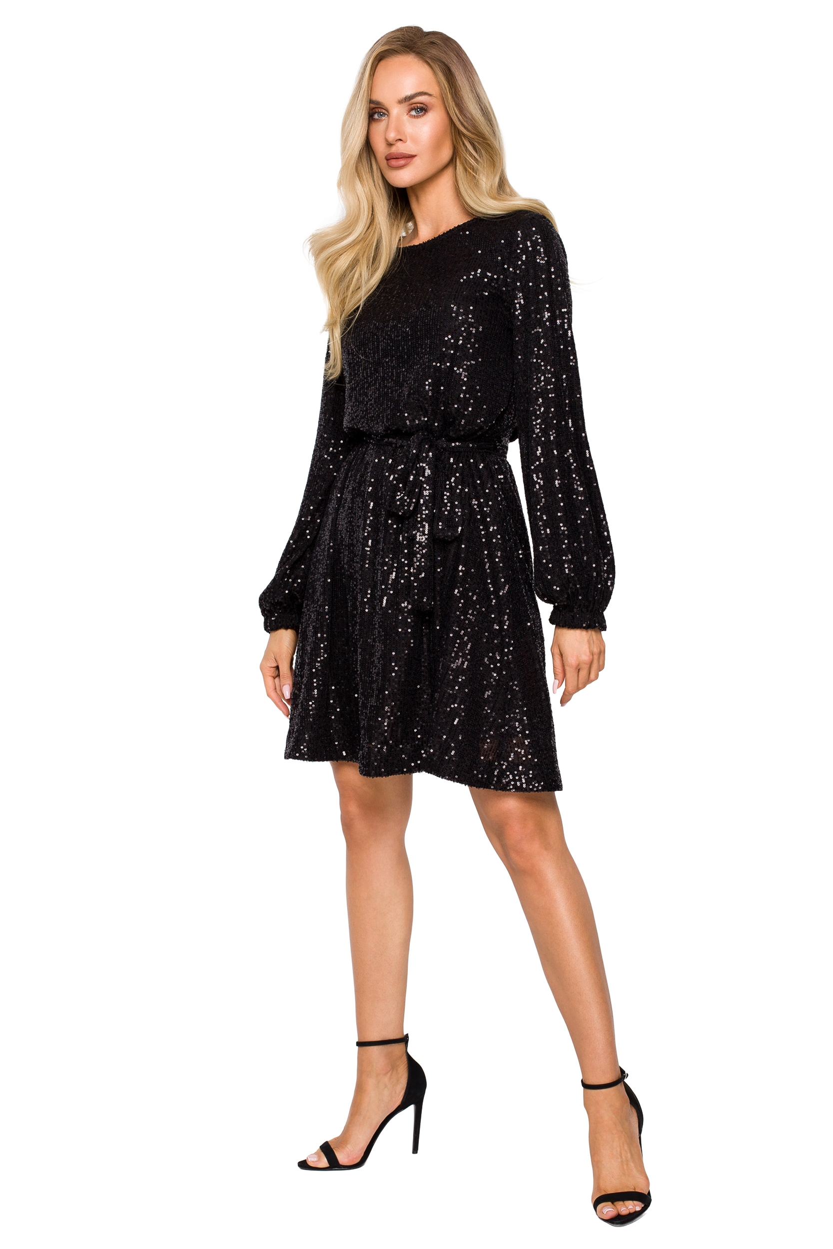 Sukienka cekinowa rozkloszowana – czarna - Rozmiar: XXL