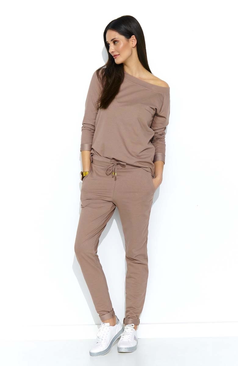 Dzianinowy komplet dresowy - cappuccino - Rozmiar: XL