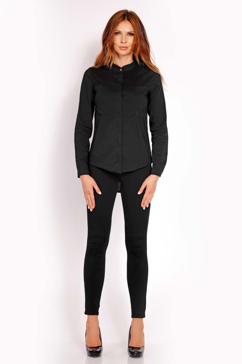 Nowoczesna koszule na stójce - czarna - Rozmiar: XL