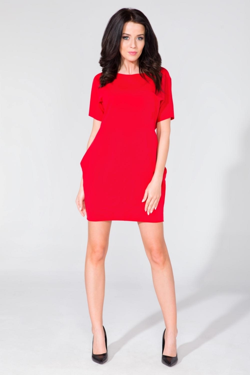 Mini sukienka lekka bombka - czerwona - Rozmiar: M/L