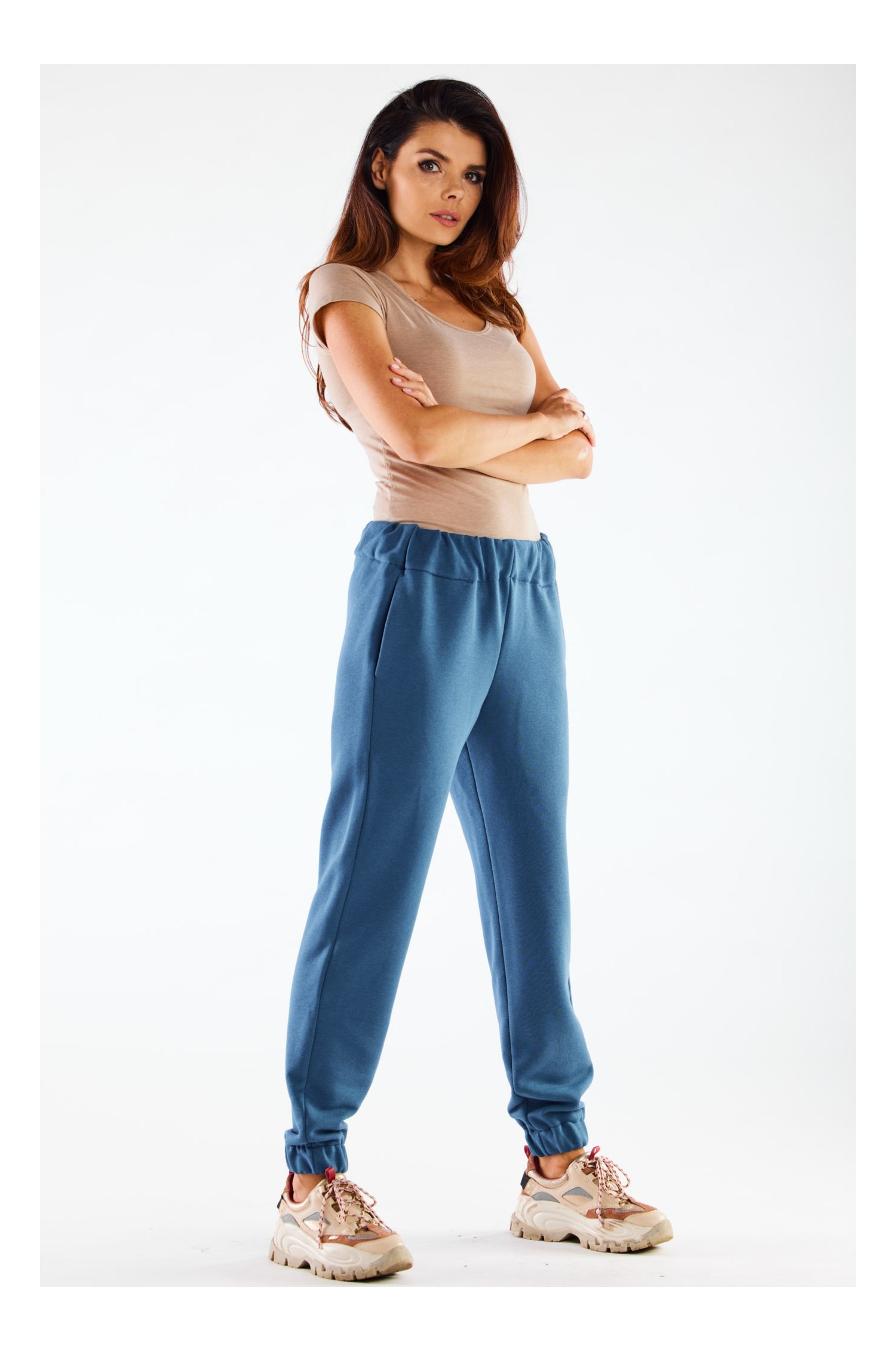 Bawełniane spodnie o luźnym kroju - niebieskie - Rozmiar: XL