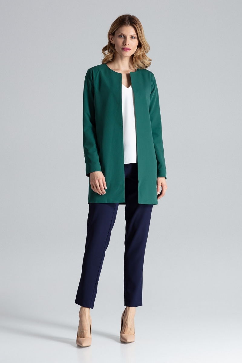 Elegancki płaszcz bez zapięcia - zielony - Rozmiar: M