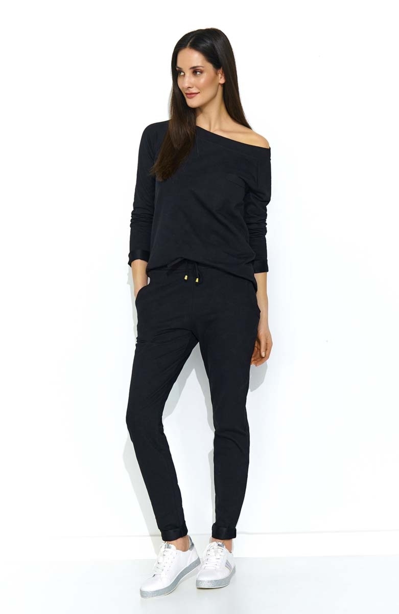 Dzianinowy komplet dresowy - czarny - Rozmiar: L