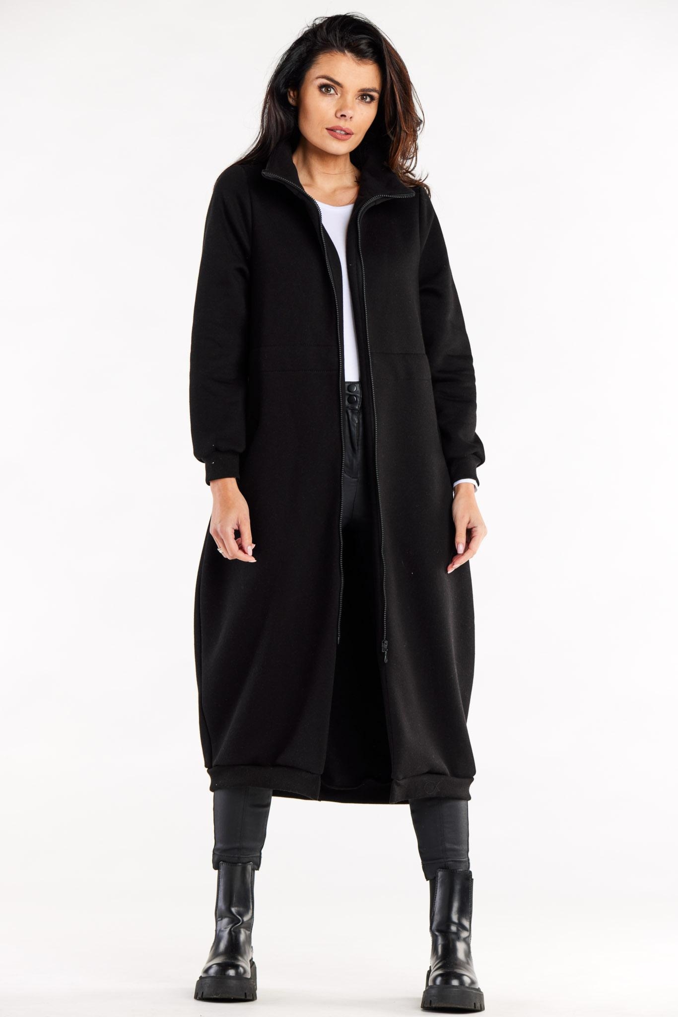 Długa płaszczowa bluza ze stójką - czarna - Rozmiar: L/XL