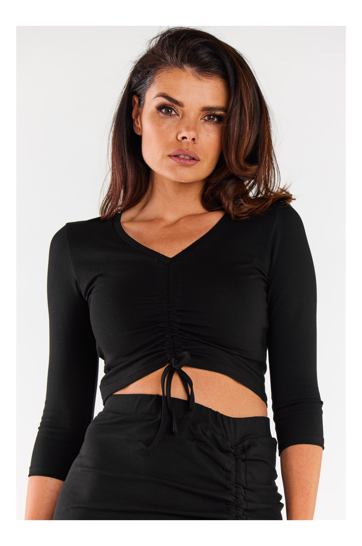 Krótki top z wiązaniem - czarny - Rozmiar: L