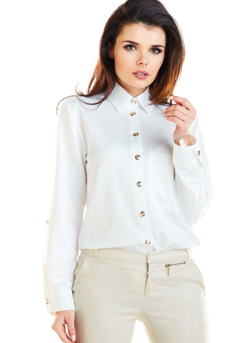 Koszula z metalowymi guzikami - biała - Rozmiar: XL