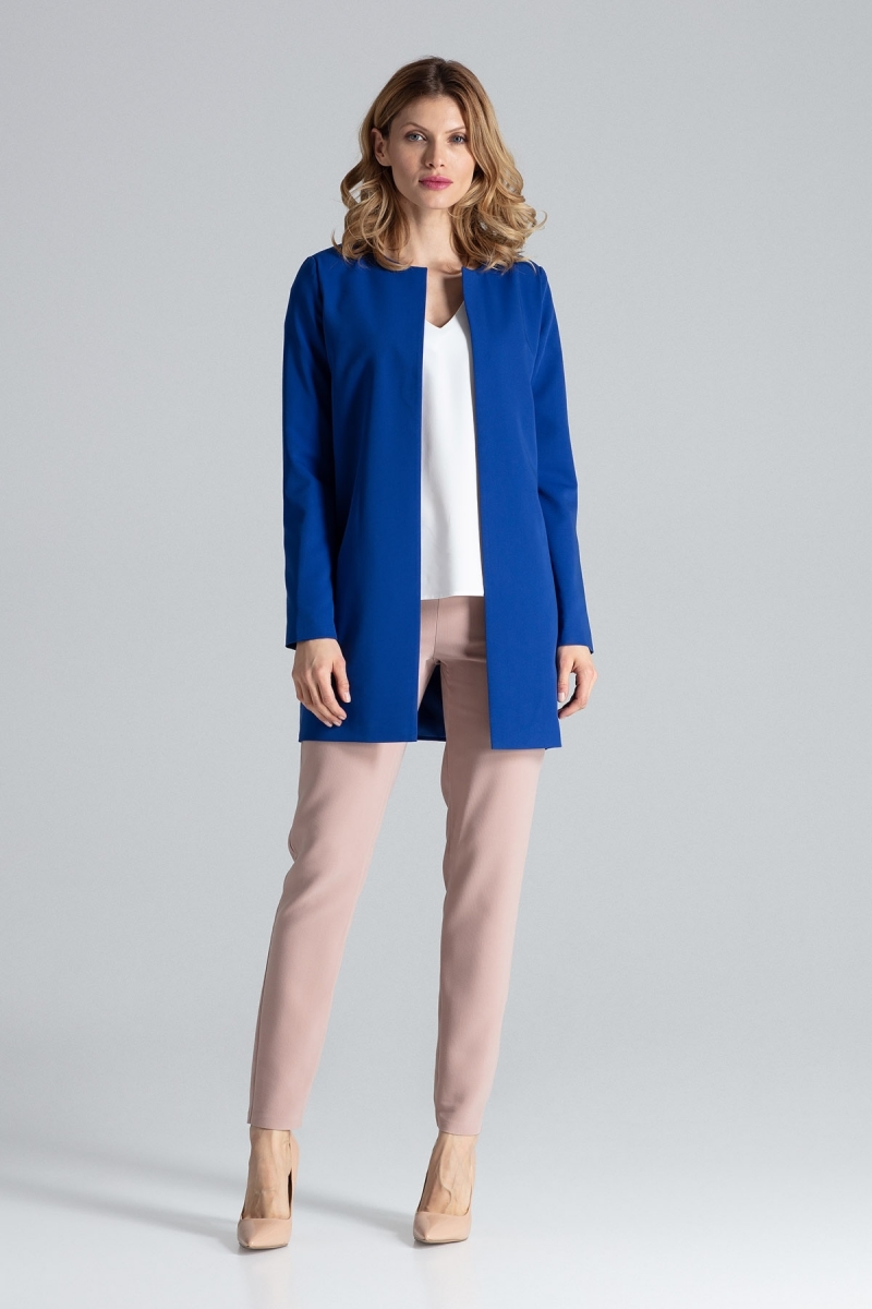 Elegancki płaszcz bez zapięcia - niebieski - Rozmiar: L