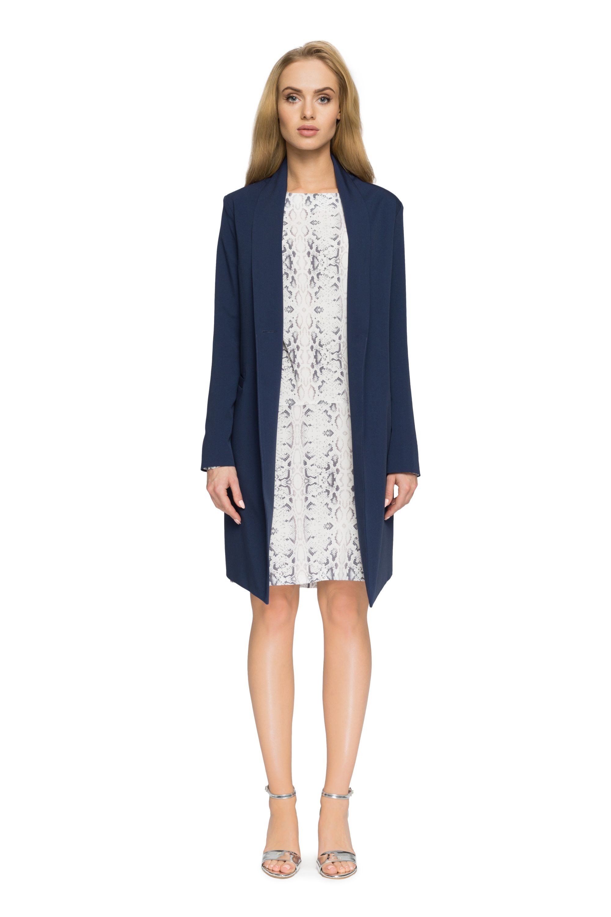 Długa marynarka blezer na jeden guzik - granatowa - Rozmiar: XXL