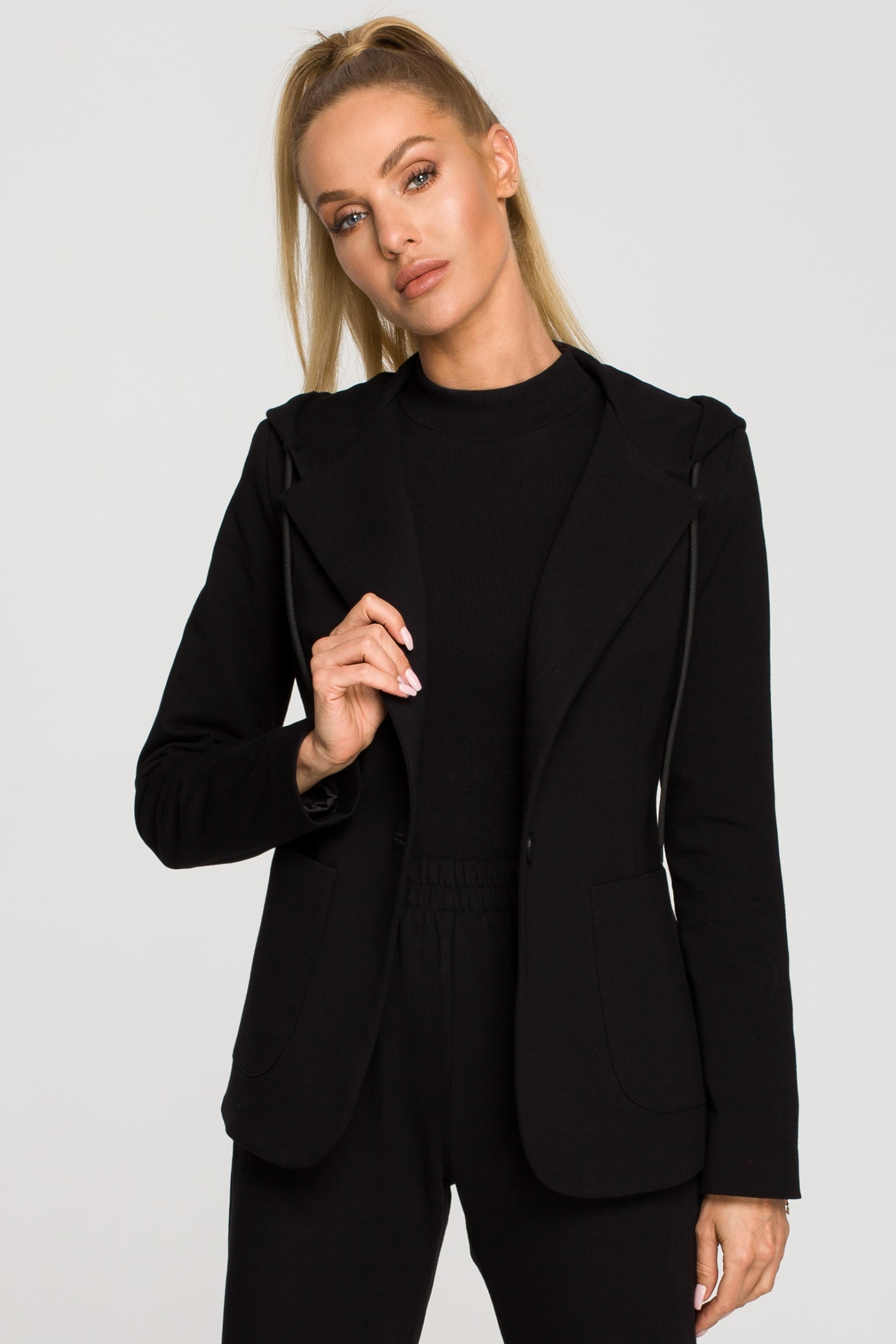 Żakiet z trokami i kapturem - czarny - Rozmiar: XXL