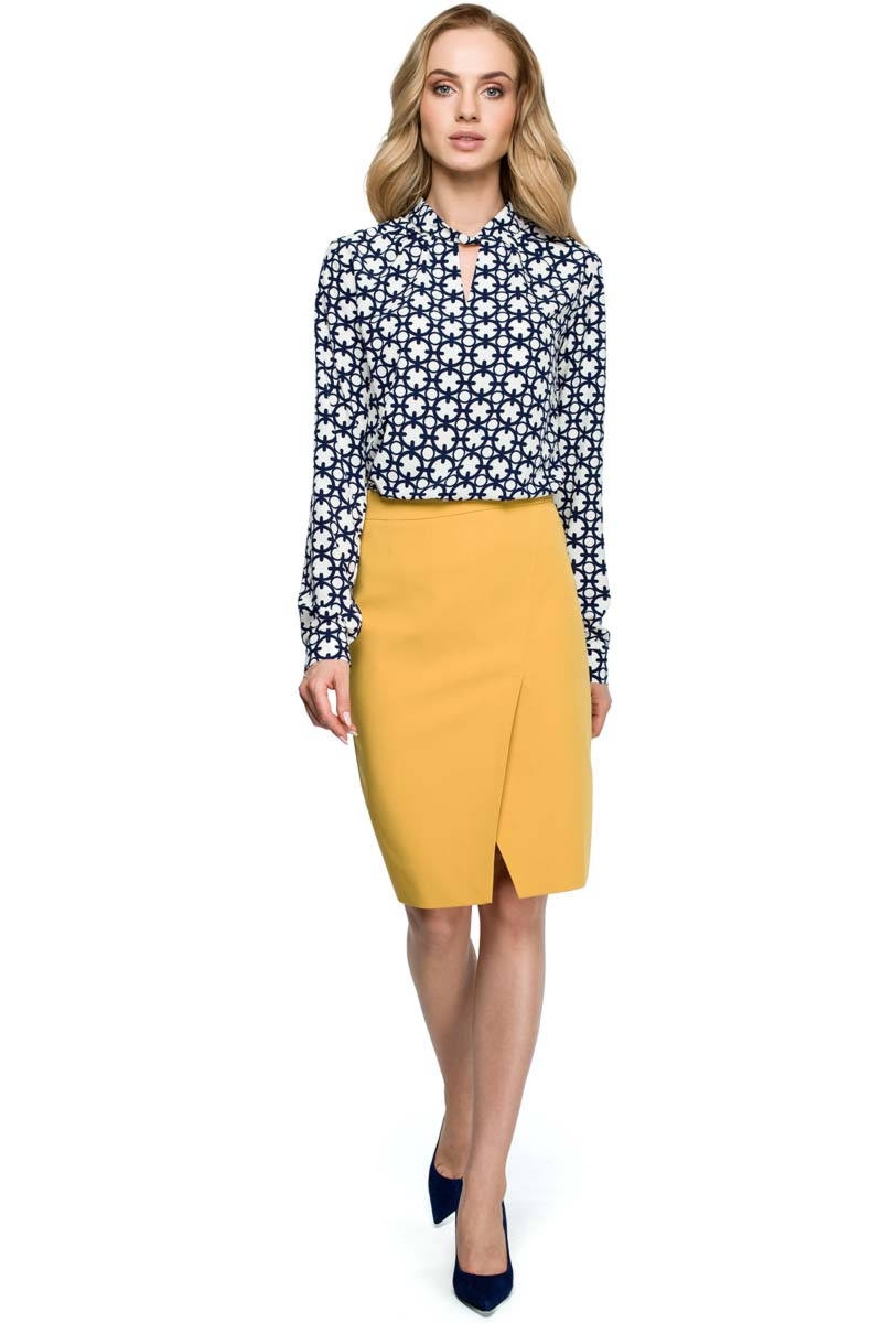 Spódnica ołówkowa do kolan - żółta - Rozmiar: XXL