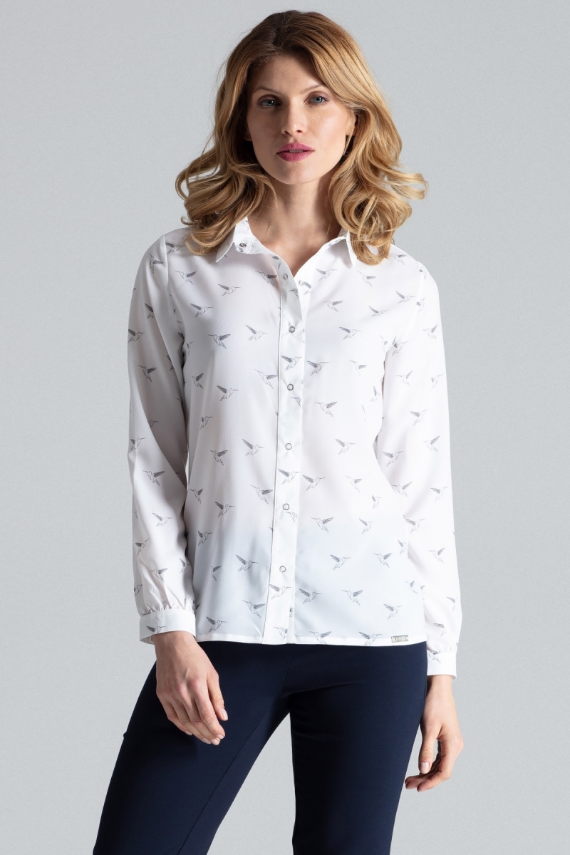 Klasyczna koszula damska ze wzorem - ecru - Rozmiar: L