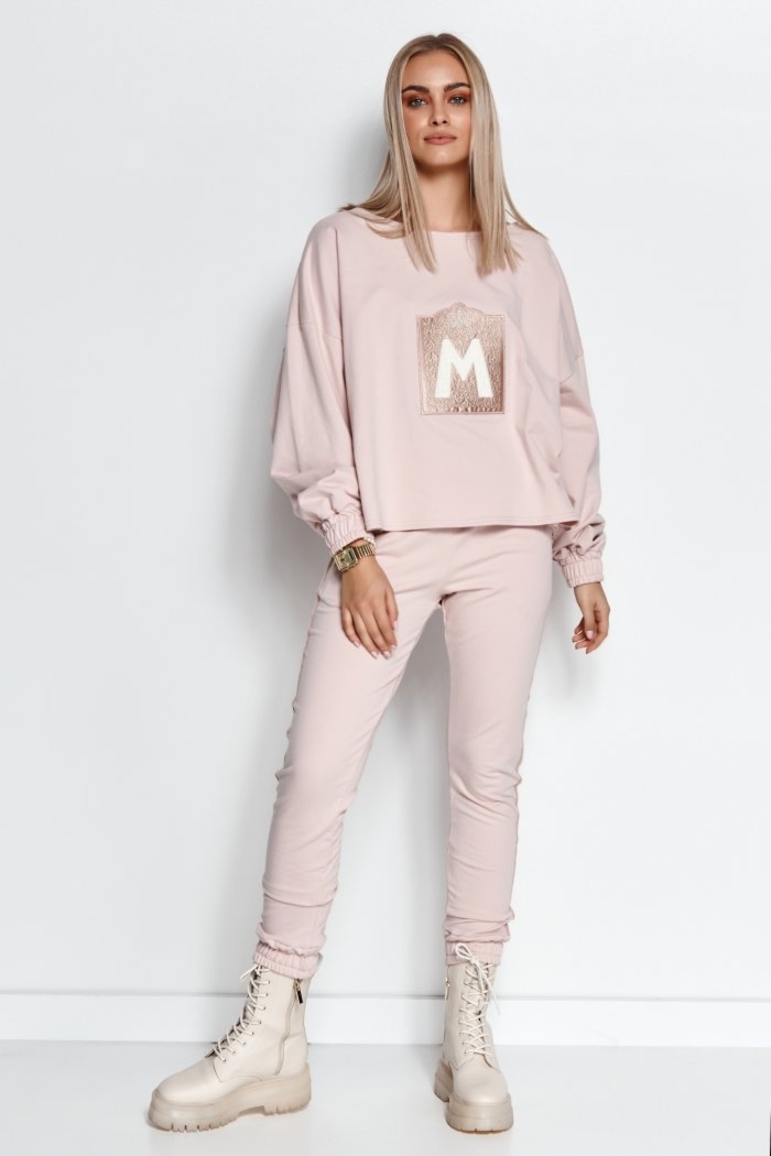 Dresowy komplet z błyszczącą aplikacją - różowy - Rozmiar: L/XL