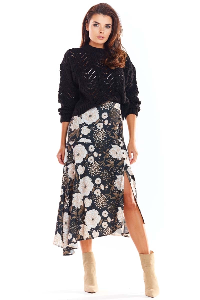 Asymetryczna spódnica we wzory - brązowa - Rozmiar: M