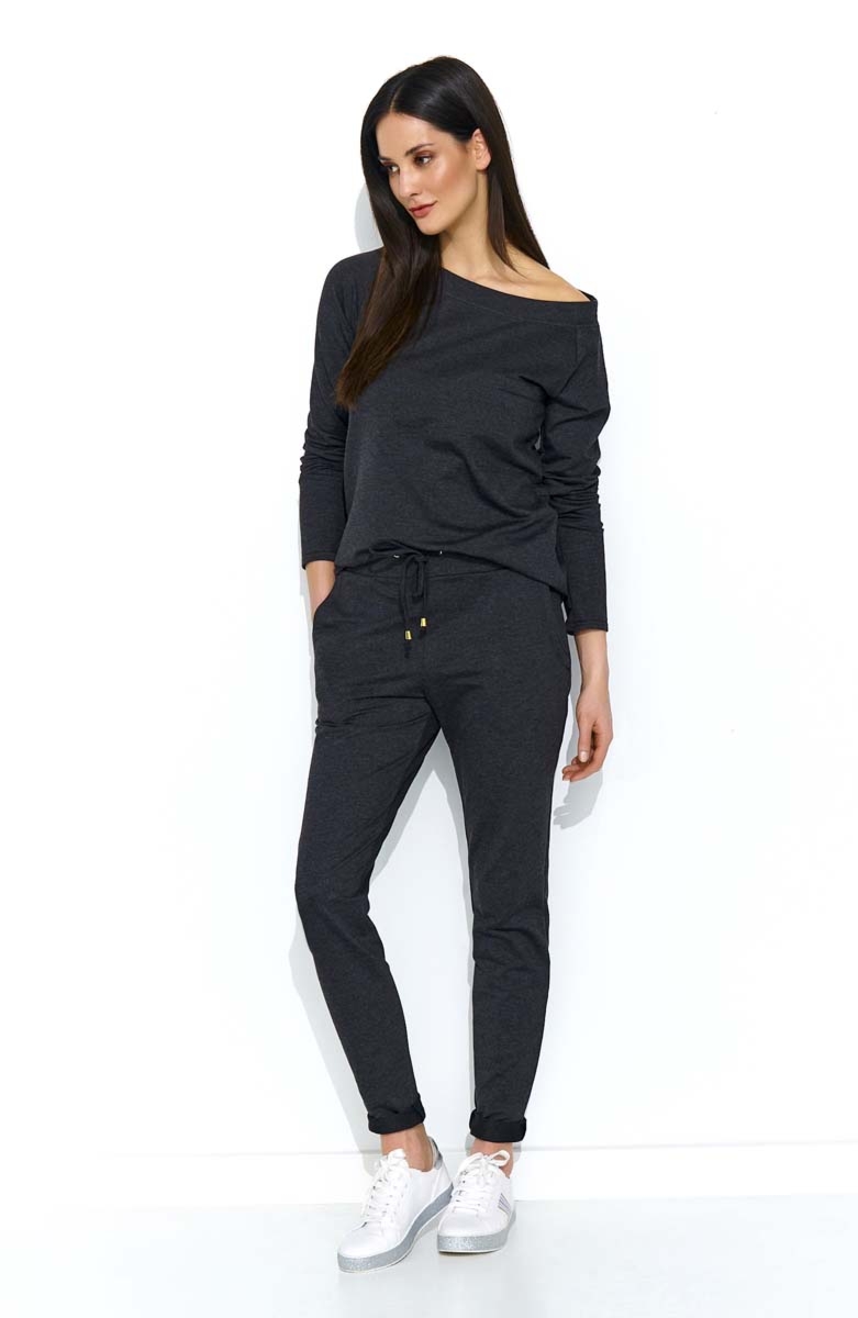 Dzianinowy komplet dresowy - grafitowy - Rozmiar: L