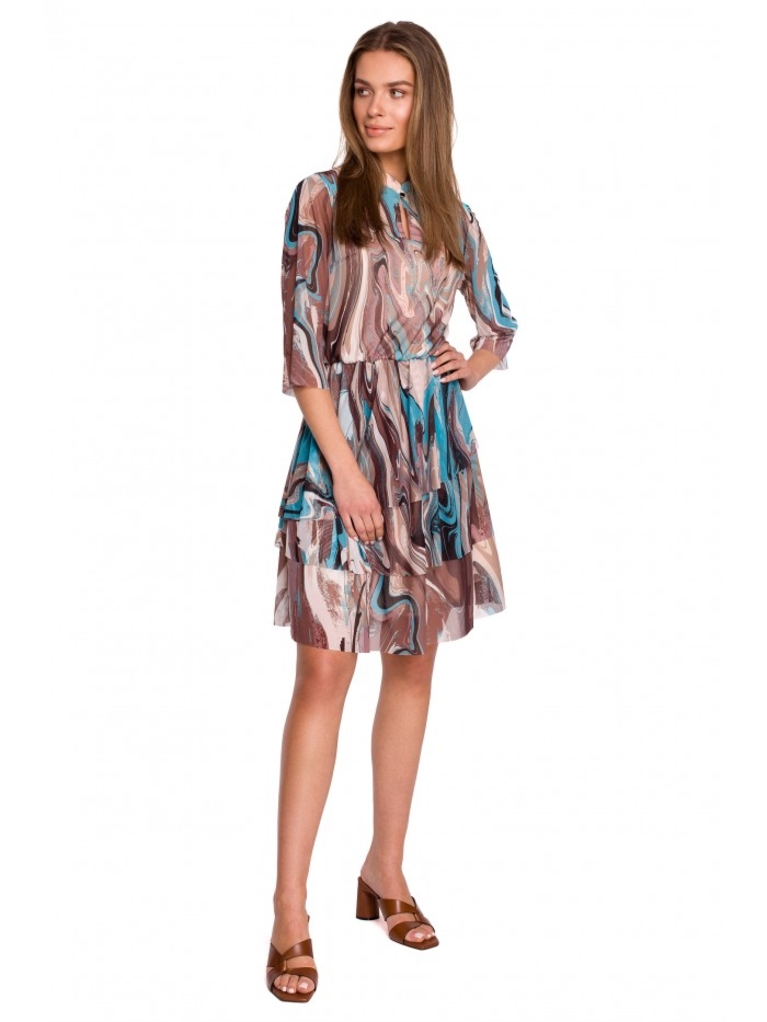 Sukienka z nadrukiem boho z 3 falbanami - wzór 4 - Rozmiar: L