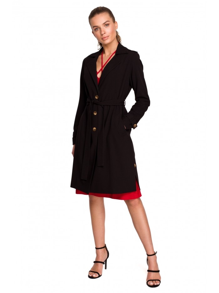 Płaszcz trench klasyczny z paskiem - czarny - Rozmiar: XL
