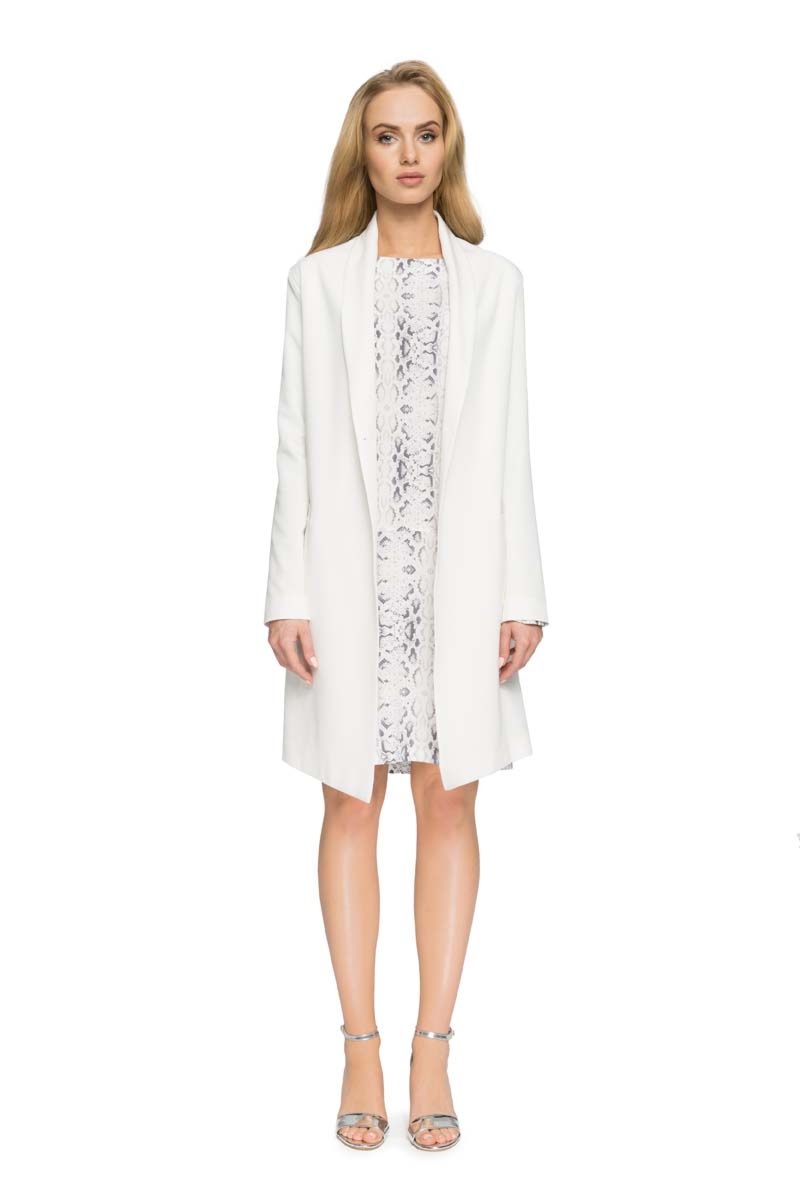 Długa marynarka blezer na jeden guzik - ecru - Rozmiar: L