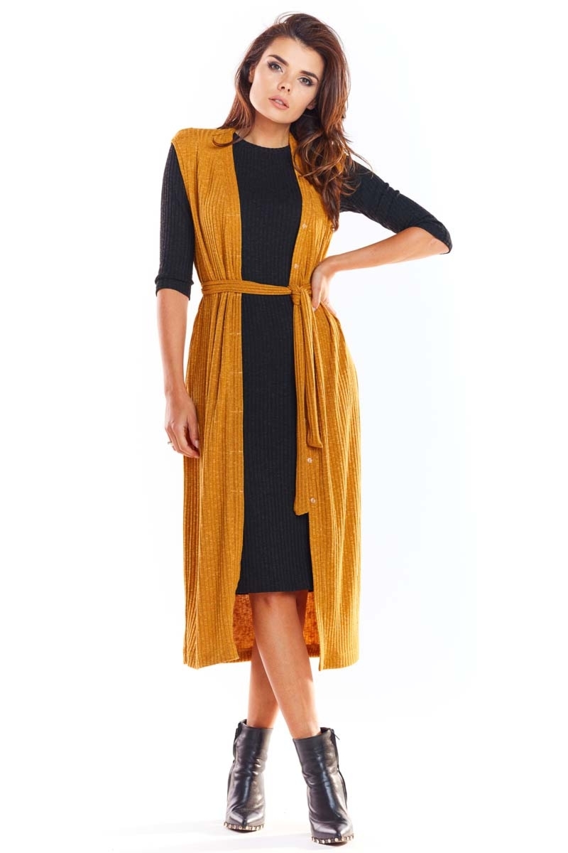 Kamizelka z dzianiny w prążek - karmelowa - Rozmiar: L/XL