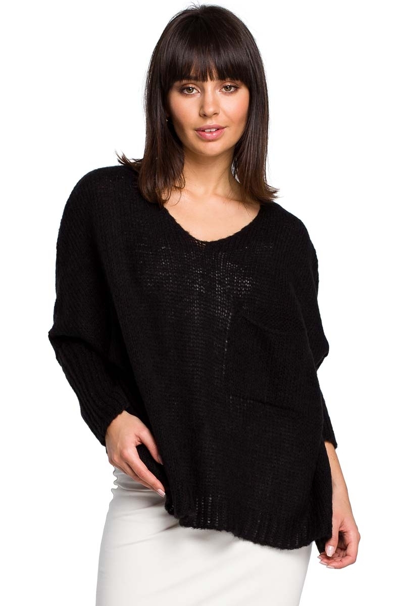 Sweter oversize z kieszonką - czarny