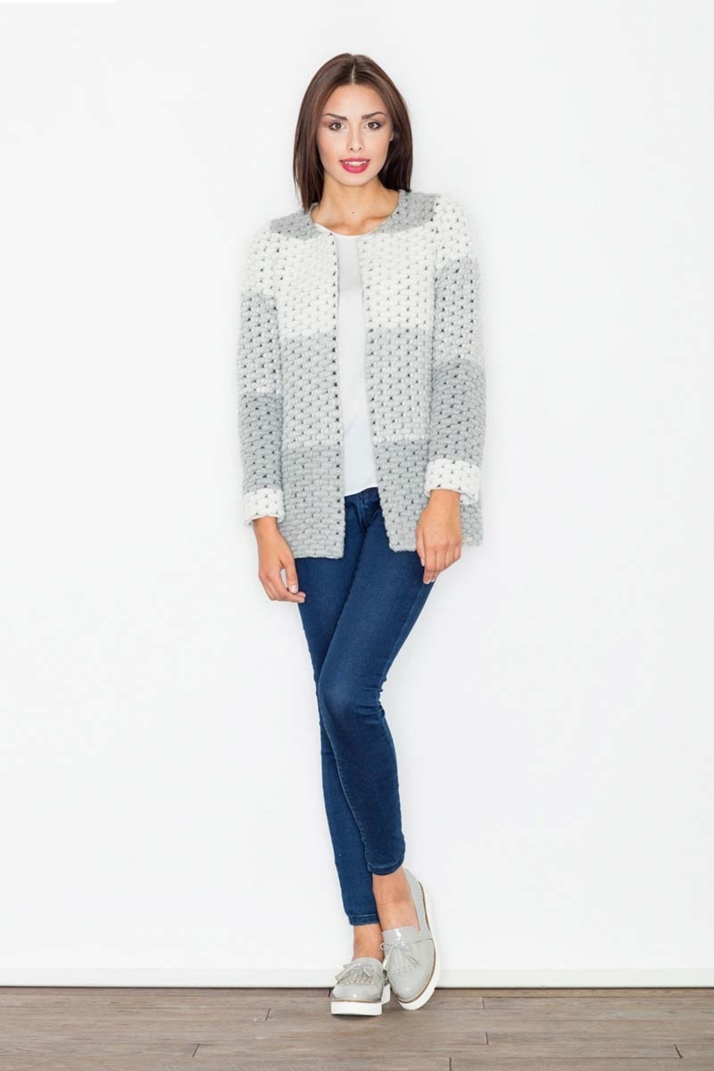 Kurtka dzianinowa bez zapięcia - szara - Rozmiar: M