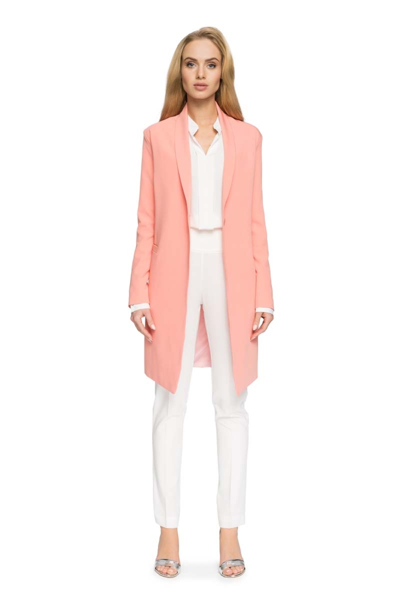 Długa marynarka blezer na jeden guzik - łososiowa - Rozmiar: XXL
