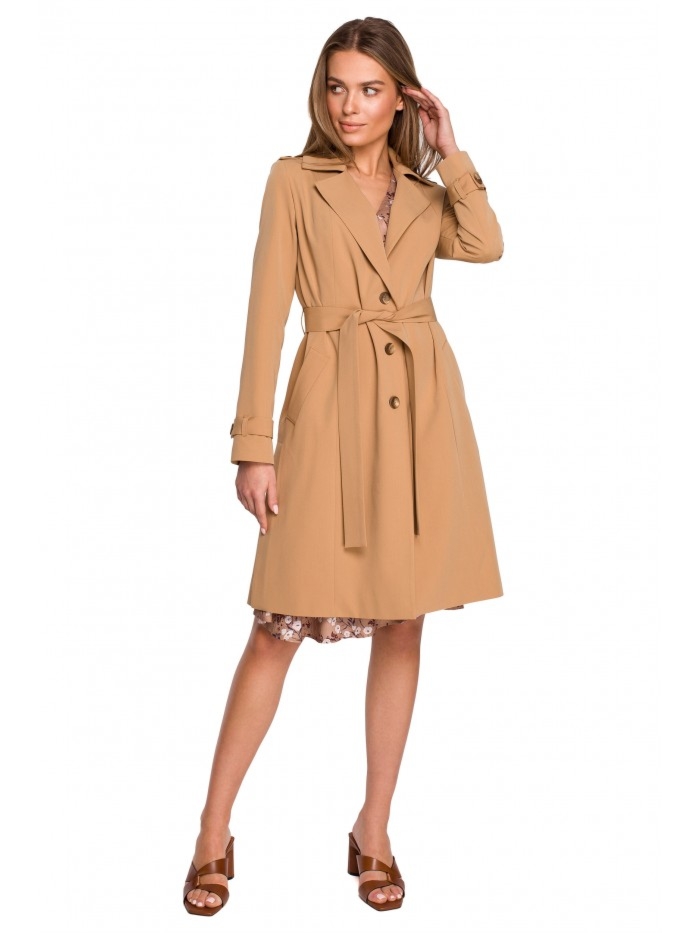 Płaszcz trench klasyczny z paskiem - brązowy - Rozmiar: M