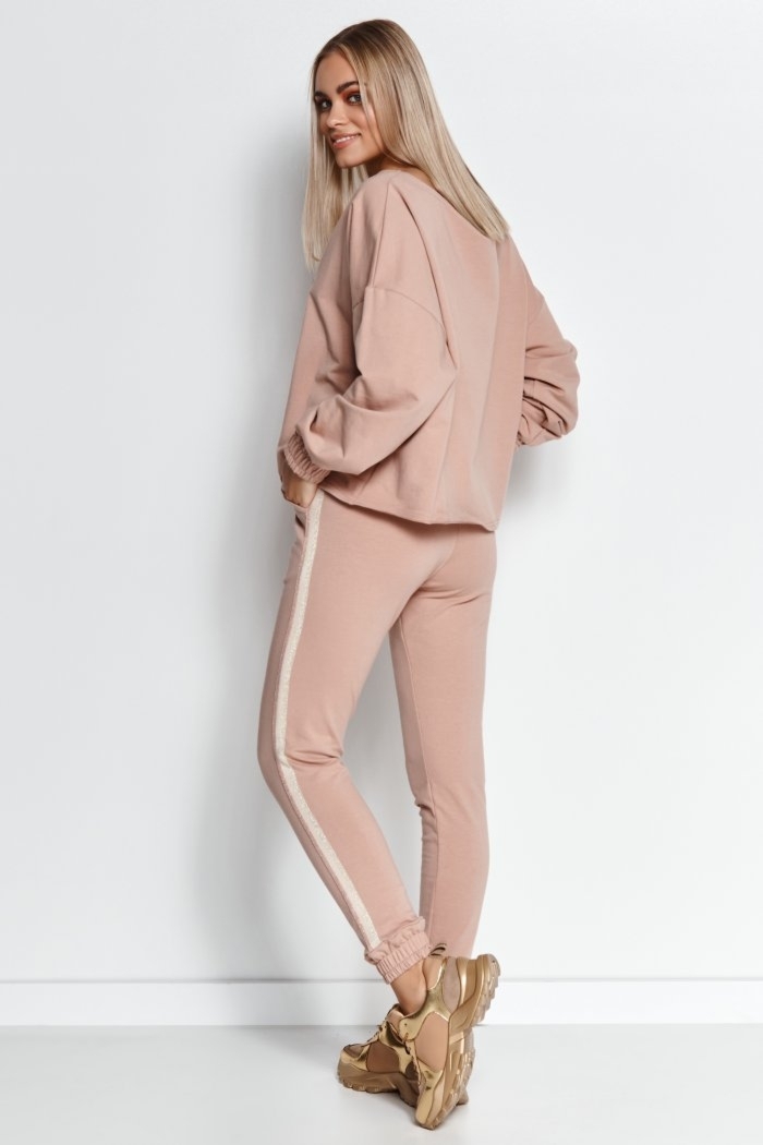 Dresowy komplet z błyszczącą aplikacją - ciemnobeżowy - Rozmiar: L/XL