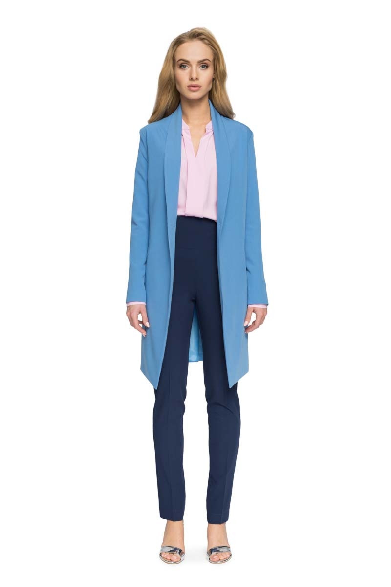 Długa marynarka blezer na jeden guzik - niebieska - Rozmiar: XL
