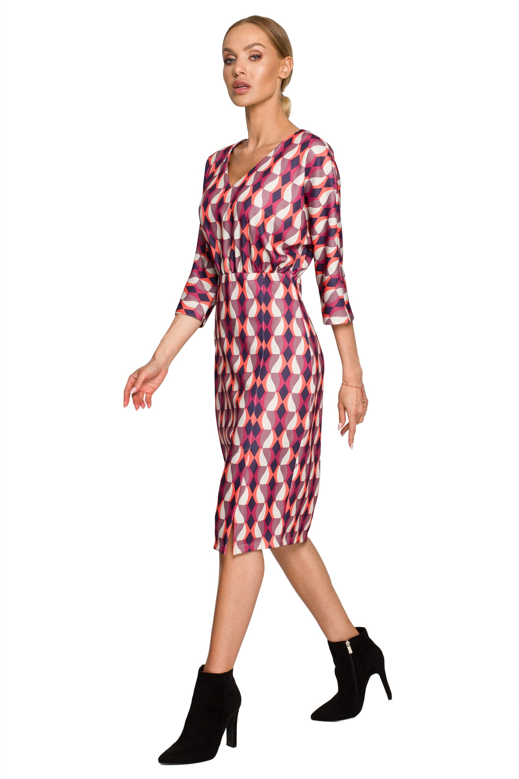 Wzorzysta wizytowa sukienka ołówkowa- wzór 2 - Rozmiar: XL