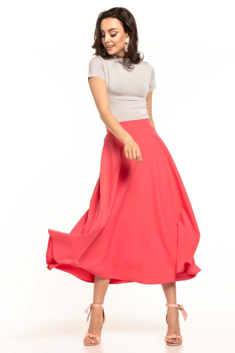 Rozkloszowana spódnica midi - koralowa - Rozmiar: L