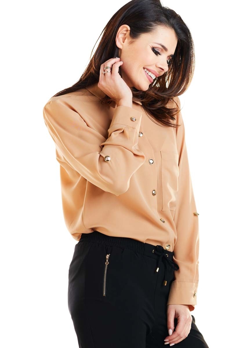 Koszula z metalowymi guzikami - kamelowy - Rozmiar: XL