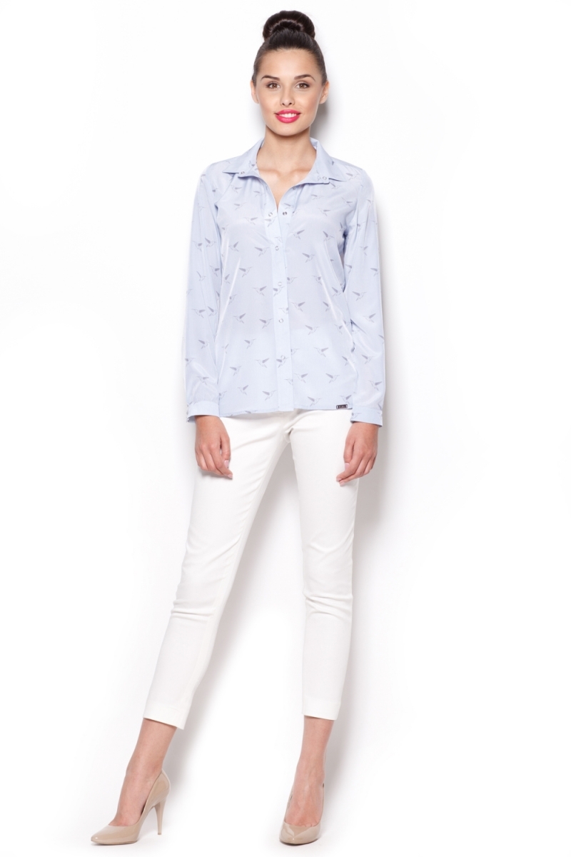 Klasyczna koszula damska ze wzorem - niebieska - Rozmiar: XL